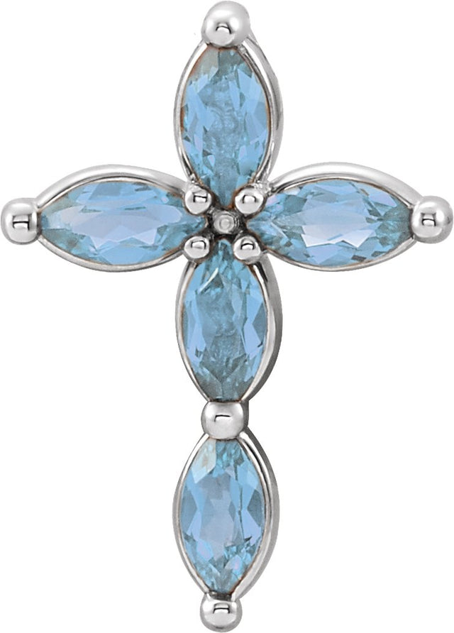 Platinum Marquise Natural Aquamarine Cross Necklace or Pendant