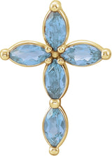 14K Gold Marquise Natural Aquamarine Cross Necklace or Pendant - Yellow Gold