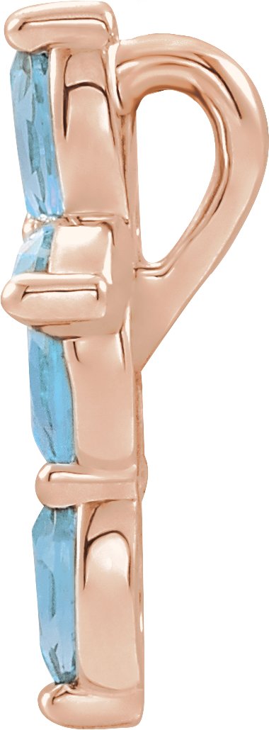 14K Gold Marquise Natural Aquamarine Cross Necklace or Pendant - Rose Gold - view 2