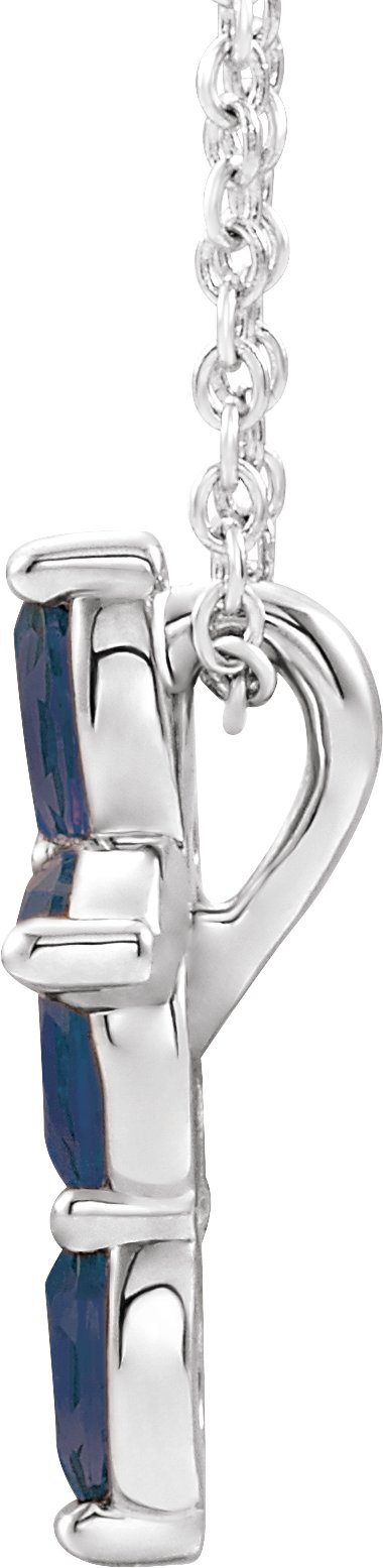 14K Gold Marquise Natural Blue Sapphire Cross Necklace or Pendant - White Gold - view 2