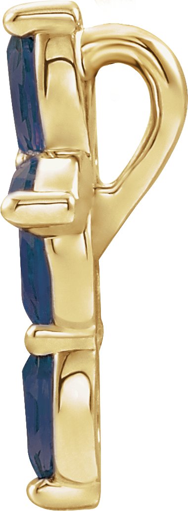 14K Gold Marquise Natural Blue Sapphire Cross Necklace or Pendant - Yellow Gold - view 2