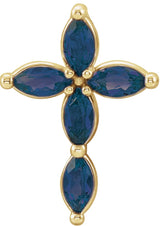 14K Gold Marquise Natural Blue Sapphire Cross Necklace or Pendant - Yellow Gold