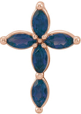 14K Gold Marquise Natural Blue Sapphire Cross Necklace or Pendant - Rose Gold