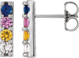 14K Gold Round Natural Multi-Gemstone Accented Bar Earrings - White Gold