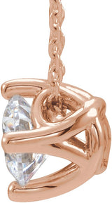 14K Gold Round Natural White Sapphire Solitaire Necklace or Slide Pendant - Rose Gold - view 2