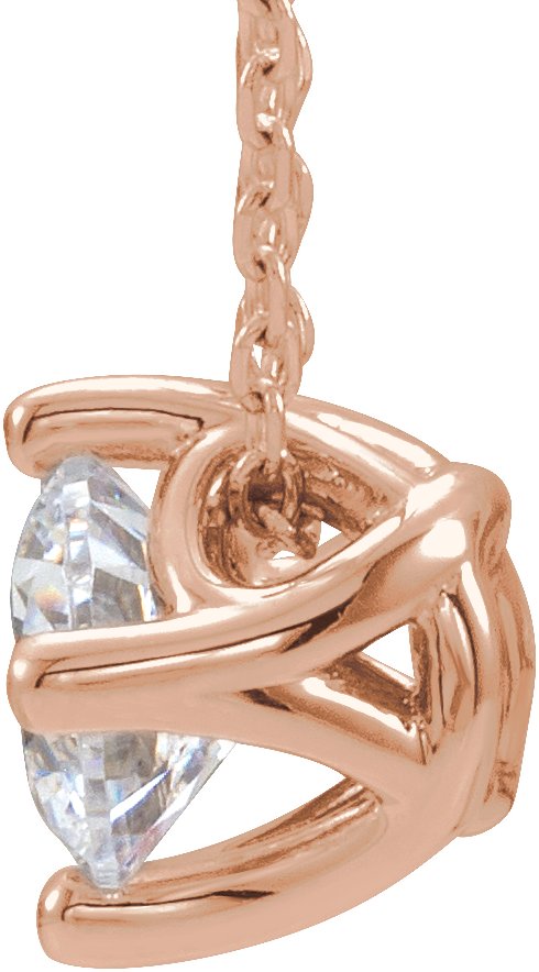 14K Gold Round Natural White Sapphire Solitaire Necklace or Slide Pendant - Rose Gold - view 2