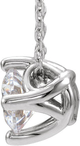 14K Gold Round Natural White Sapphire Solitaire Necklace or Slide Pendant - White Gold - view 2