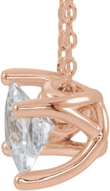 14K Gold Square Natural White Sapphire Solitaire Necklace or Slide Pendant - Rose Gold - view 2