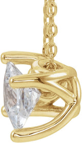 14K Gold Square Natural White Sapphire Solitaire Necklace or Slide Pendant - Yellow Gold - view 2