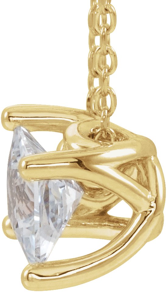 14K Gold Square Natural White Sapphire Solitaire Necklace or Slide Pendant - Yellow Gold - view 2