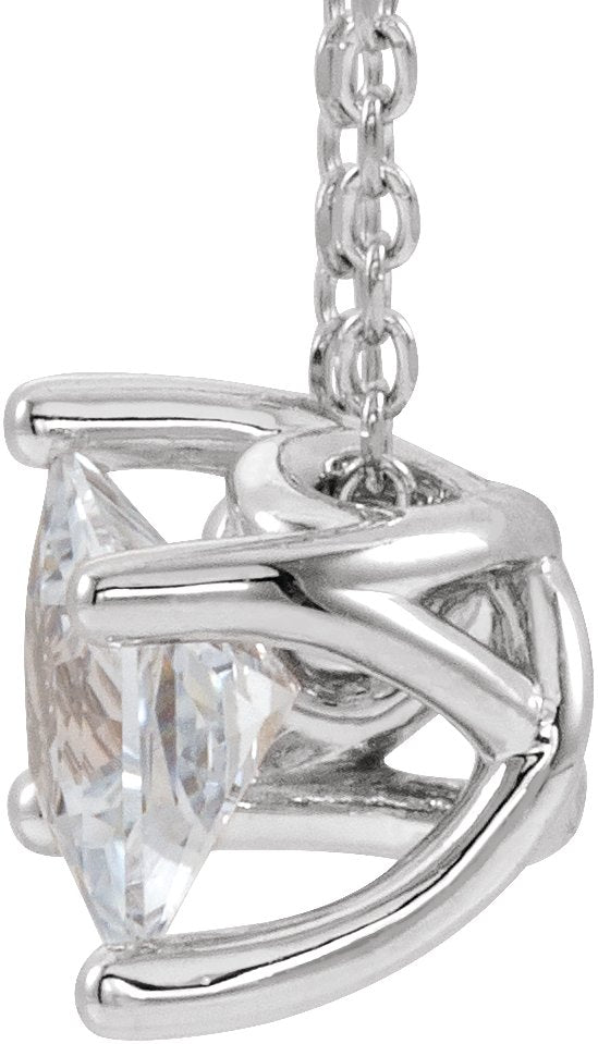14K Gold Square Natural White Sapphire Solitaire Necklace or Slide Pendant - White Gold - view 2
