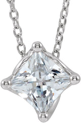 14K Gold Square Natural Diamond Solitaire Necklace or Slide Pendant - White Gold