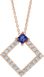 14K Gold Square Natural Amethyst Accented Geometric Necklace or Pendant - Rose Gold