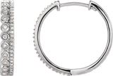 14K Gold Round Natural Diamond Geometric Hoop Earrings - White Gold