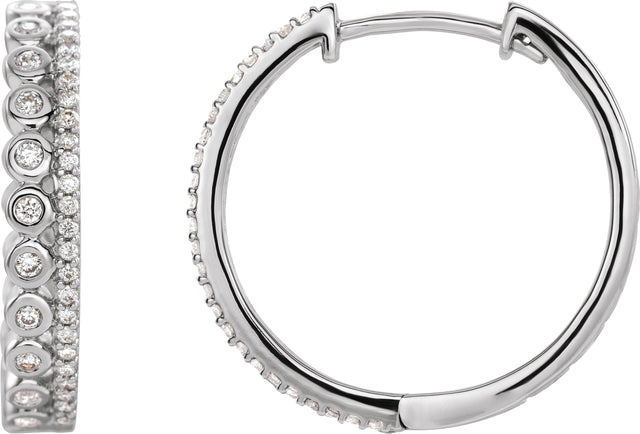 14K Gold Round Natural Diamond Geometric Hoop Earrings - White Gold