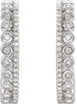 14K Gold Round Natural Diamond Geometric Hoop Earrings - White Gold - view 2