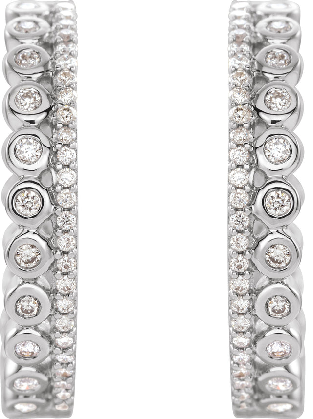 14K Gold Round Natural Diamond Geometric Hoop Earrings - White Gold - view 2