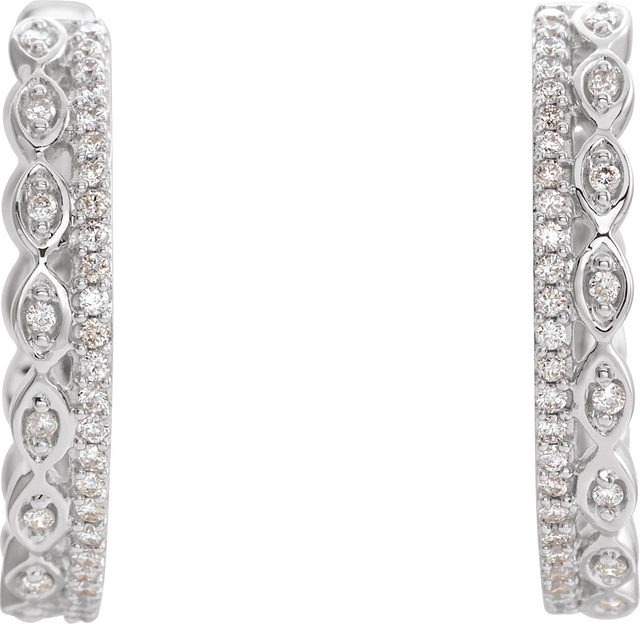 14K Gold Round Natural Diamond Geometric Hoop Earrings II - White Gold - view 2