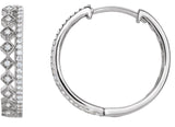 14K Gold Round Natural Diamond Geometric Hoop Earrings – 0.9mm Stones - White Gold