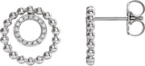 14K Gold Round Natural Diamond Beaded Circle Earrings - White Gold