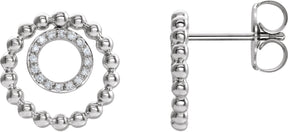 14K Gold Round Natural Diamond Beaded Circle Earrings - White Gold