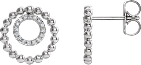 14K Gold Round Natural Diamond Beaded Circle Earrings - White Gold