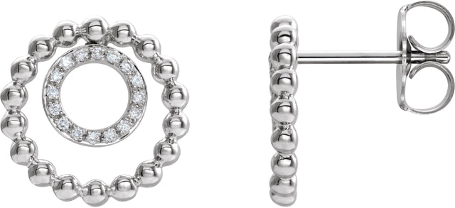 14K Gold Round Natural Diamond Beaded Circle Earrings - White Gold