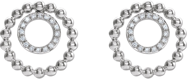14K Gold Round Natural Diamond Beaded Circle Earrings - White Gold - view 2