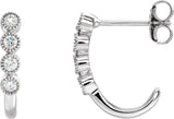 14K Gold Round Natural Diamond Accented J-Hoop Earrings – 2mm Stones - White Gold