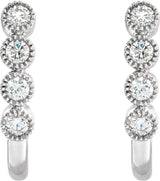14K Gold Round Natural Diamond Accented J-Hoop Earrings – 2mm Stones - White Gold - view 2