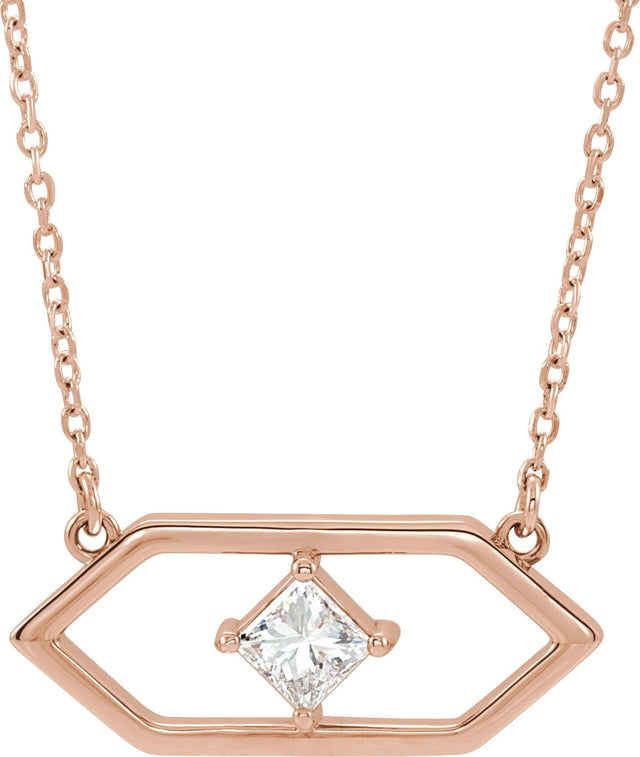 14K Gold Square Natural Diamond Geometric Necklace - Rose Gold