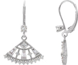 14K Gold Round Natural Diamond Fan Earrings - White Gold