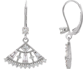 14K Gold Round Natural Diamond Fan Earrings - White Gold