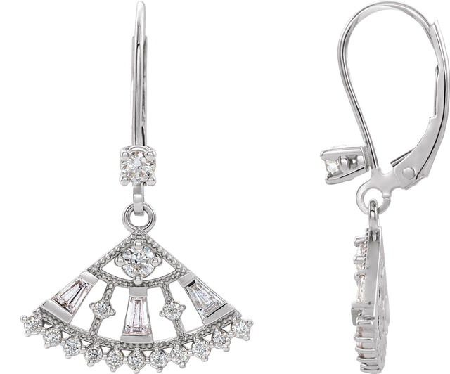 14K Gold Round Natural Diamond Fan Earrings - White Gold