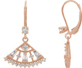 14K Gold Round Natural Diamond Fan Earrings - Rose Gold