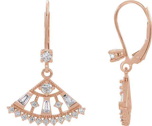 14K Gold Round Natural Diamond Fan Earrings - Rose Gold