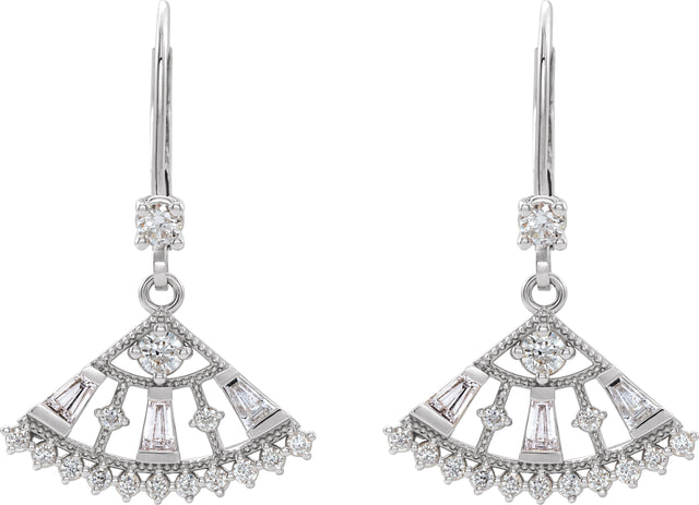 14K Gold Round Natural Diamond Fan Earrings - White Gold - view 2