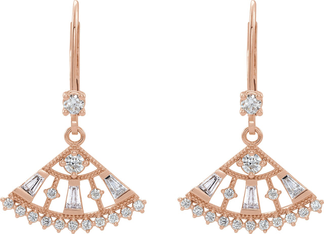14K Gold Round Natural Diamond Fan Earrings - Rose Gold - view 2