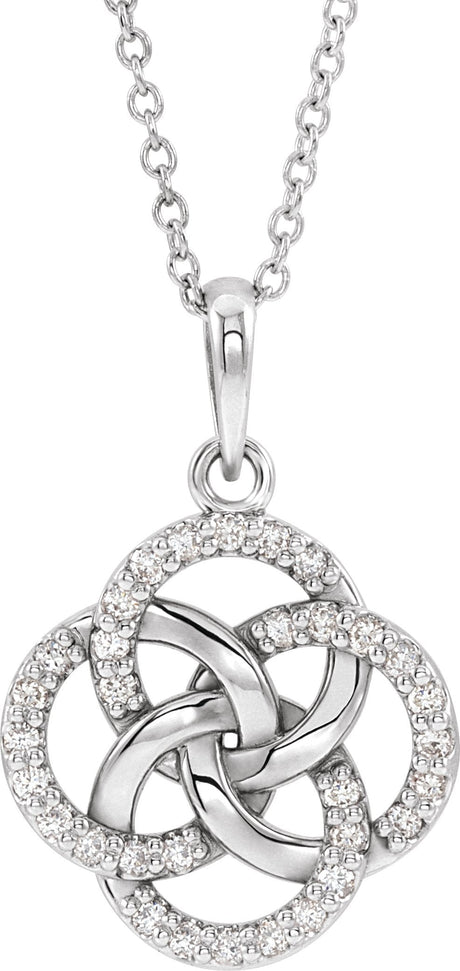 14K Gold Round Natural Diamond Five-Fold Celtic-Inspired Necklace or Pendant - White Gold