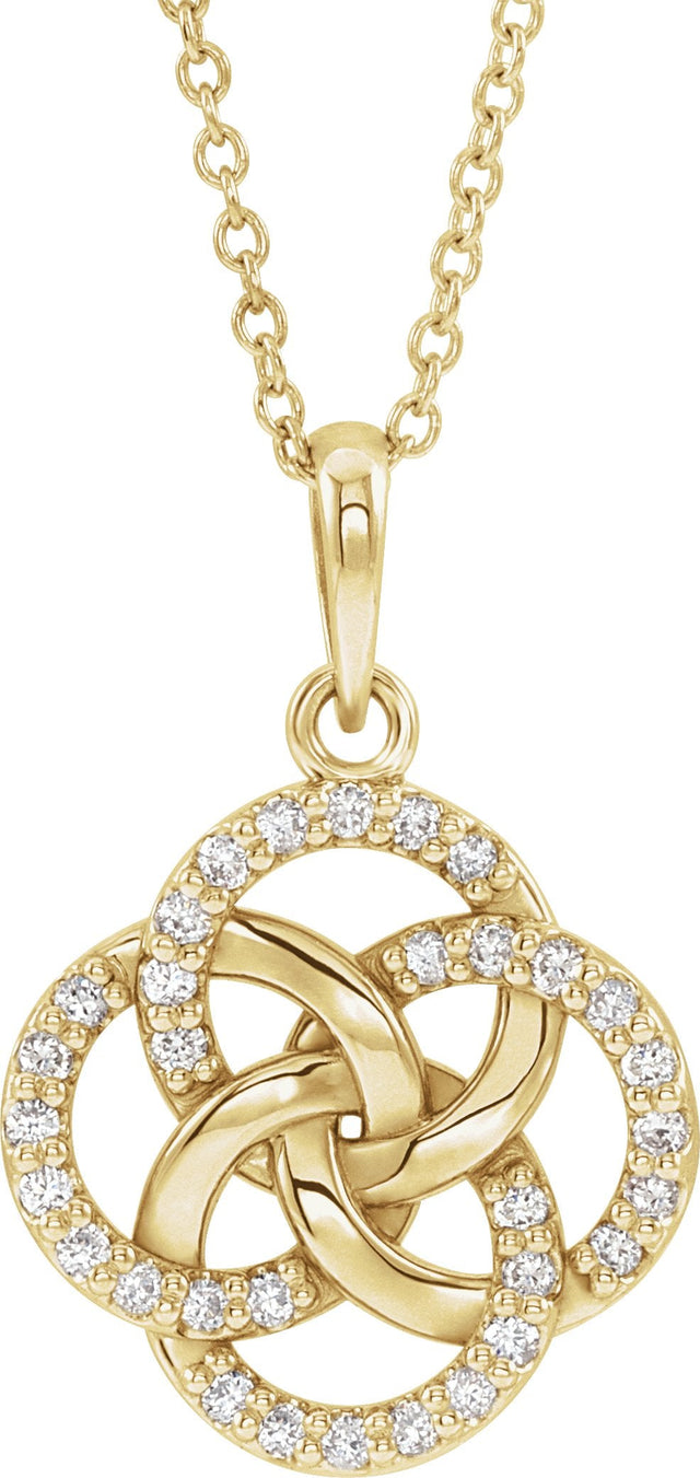 14K Gold Round Natural Diamond Five-Fold Celtic-Inspired Necklace or Pendant - Yellow Gold