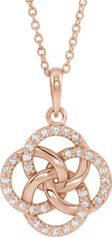 14K Gold Round Natural Diamond Five-Fold Celtic-Inspired Necklace or Pendant - Rose Gold