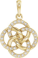 14K Gold Round Natural Diamond Five-Fold Celtic-Inspired Necklace or Pendant - Yellow Gold
