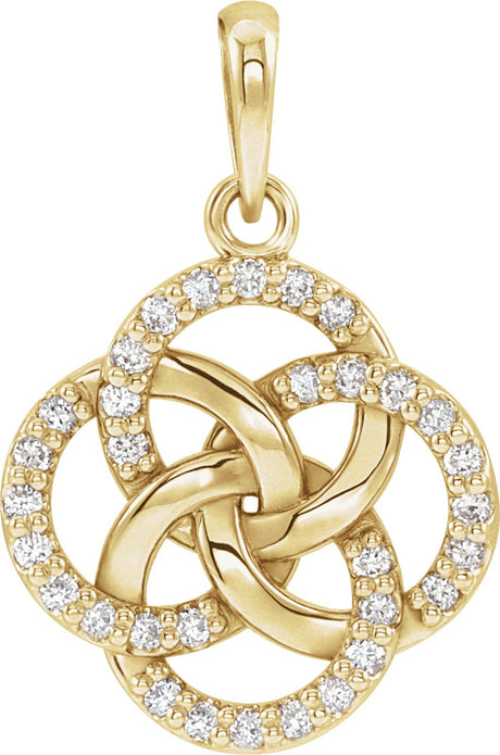 14K Gold Round Natural Diamond Five-Fold Celtic-Inspired Necklace or Pendant - Yellow Gold