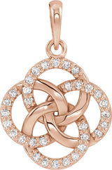 14K Gold Round Natural Diamond Five-Fold Celtic-Inspired Necklace or Pendant - Rose Gold