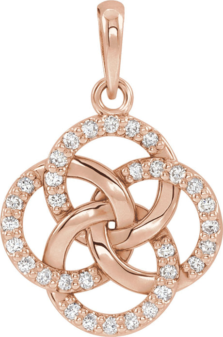 14K Gold Round Natural Diamond Five-Fold Celtic-Inspired Necklace or Pendant - Rose Gold