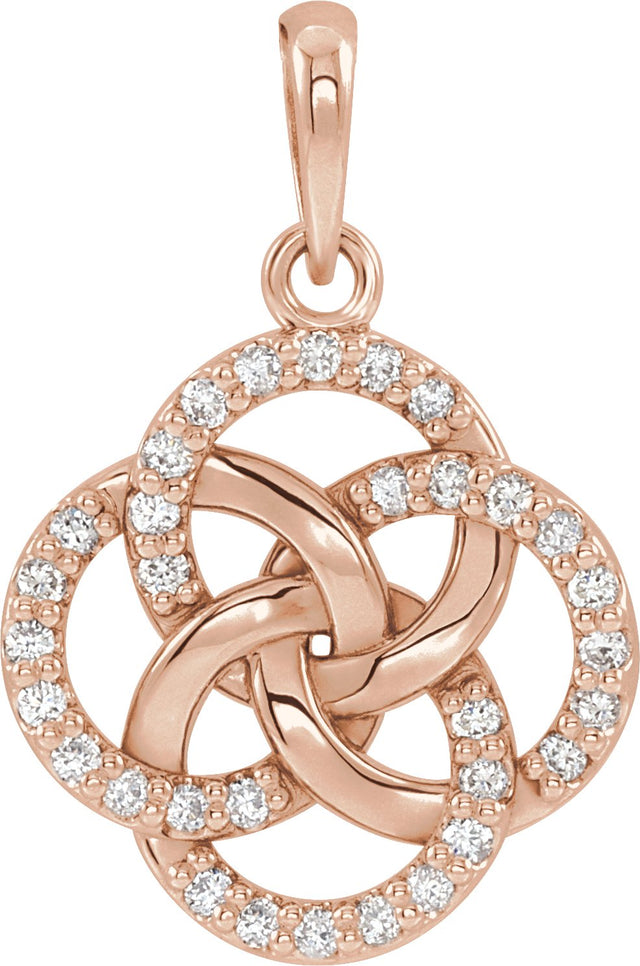 14K Gold Round Natural Diamond Five-Fold Celtic-Inspired Necklace or Pendant - Rose Gold