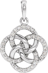 14K Gold Round Natural Diamond Five-Fold Celtic-Inspired Necklace or Pendant - White Gold