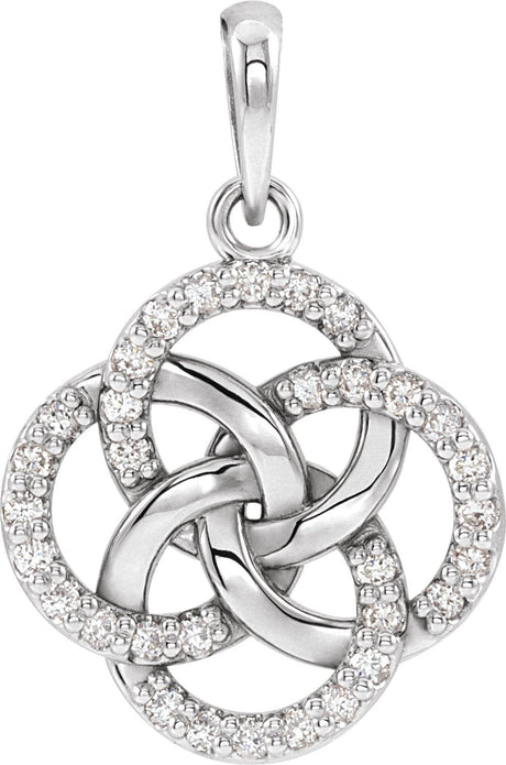 14K Gold Round Natural Diamond Five-Fold Celtic-Inspired Necklace or Pendant - White Gold