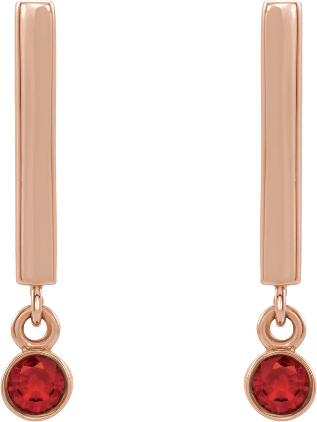 14K Gold Round Natural Ruby Bezel-Set Bar Earrings - Rose Gold - view 2