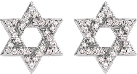 Platinum Round Natural Diamond Star of David Earrings - view 2